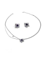 thumb Brass Cubic Zirconia Hip Hop Geometric  Earring and Necklace Set 0