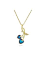 thumb Brass Cubic Zirconia Blue Heart Dainty Necklace 0