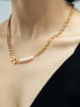 thumb Brass Freshwater Pearl Geometric Vintage  Asymmetrical Chain Necklace 3
