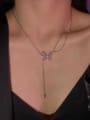 thumb Brass Cubic Zirconia Butterfly Dainty Multi Strand Necklace 1