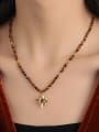 thumb Brass Tiger Eye Vintage Flower Earring and Necklace Set 1