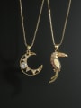 thumb Brass Cubic Zirconia Bird Vintage Moon Pendant Necklace 2
