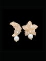 thumb Brass Natural Stone Asymmetrical  Moon  Star Vintage Stud Earring 1