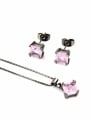 thumb Brass Square Cubic Zirconia Earring and Necklace Set 1