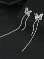 thumb Brass Cubic Zirconia Butterfly Minimalist Threader Earring 2