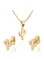 thumb Brass Cactus Earring and Necklace Set 0