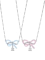 thumb Brass Cubic Zirconia Bowknot Dropping Oil Dainty Necklace 2
