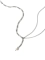 thumb Brass Minimalist Simple retro pearl Y word Double chain necklace 2