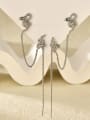 thumb Brass Cubic Zirconia Tassel Minimalist Threader Earring 3