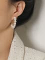 thumb Brass Imitation Pearl  Minimalist C shape Hoop Earring 1