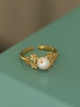 thumb Brass Imitation Pearl Flower Vintage Band Ring 2