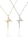 thumb Brass Cubic Zirconia Cross Minimalist Regligious Necklace 0