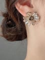 thumb Mixed Metal Crystal Brown Flower Classic Stud Earring 1