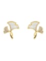 thumb Brass Cubic Zirconia Enamel Leaf Vintage Clip Earring 0