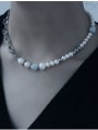 thumb Brass Imitation Pearl Locket Vintage Asymmetric pearl geometric chain Necklace 1
