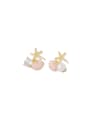 thumb Brass Cubic Zirconia Enamel shell Dainty Stud Earring 0