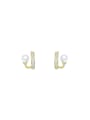thumb Brass Imitation Pearl Enamel Geometric Dainty Stud Earring 0