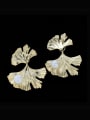 thumb Brass Imitation Pearl Leaf Vintage Stud Earring 0
