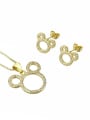 thumb Brass Cubic Zirconia Minimalist Mouse  Earring and Necklace Set 0