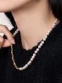 thumb Brass Imitation Pearl Minimalist Geometric  Bracelet and Necklace Set 1
