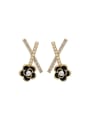 thumb Brass Cubic Zirconia Enamel Cross Minimalist Stud Earring 0