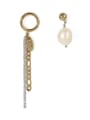 thumb Brass Freshwater Pearl  Vintage  Fashion zircon chain asymmetric earrings Drop Earring 3