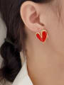 thumb Brass Enamel Heart Minimalist Stud Earring 1