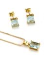 thumb Brass Rectangle  Cubic Zirconia Earring and Necklace Set 2