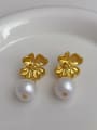 thumb Brass Imitation Pearl Flower Hip Hop Drop Earring 2