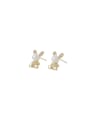 thumb Brass Cubic Zirconia Rabbit Cute Stud Earring 0
