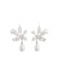 thumb Brass Imitation Pearl Flower Minimalist Drop Earring 0