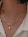 thumb Brass Freshwater Pearl Irregular Vintage Asymmetrical Chain Necklace 1