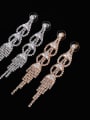 thumb Copper Cubic Zirconia Tassel Ethnic Threader Trend Korean Fashion Earring 2