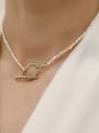 thumb Brass Imitation Pearl Locket Minimalist Trend Korean Fashion Necklace 1