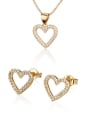 thumb Brass Cubic Zirconia  Minimalist Heart Earring and Necklace Set 0