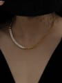 thumb Brass Freshwater Pearl Geometric Vintage Asymmetrical Chain Necklace 1