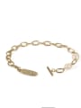 thumb Brass Freshwater Pearl Geometric Vintage Link Bracelet 2