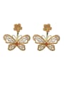 thumb Brass Cubic Zirconia Hollow  Butterfly Luxury Stud Earring 1