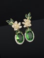 thumb Brass Cubic Zirconia Green Flower Vintage Stud Earring 2