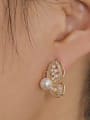 thumb Brass Imitation Pearl Butterfly Vintage Stud Trend Korean Fashion Earring 1