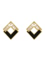 thumb Brass Cubic Zirconia Shell Square Minimalist Stud Earring 0