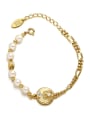 thumb Brass Imitation Pearl Flower Hip Hop Asymmetrical Chain Beaded Bracelet 3