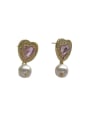 thumb Brass Glass Stone Heart Vintage Drop Earring 2