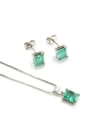thumb Brass Rectangle Cubic Zirconia Earring and Necklace Set 1