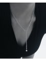 thumb Brass Minimalist Simple retro pearl Y word Double chain necklace 0