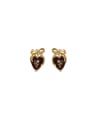 thumb Brass Cubic Zirconia Enamel Heart Vintage Stud Earring 0