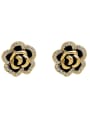 thumb Brass Cubic Zirconia Rosary  Flower Vintage Stud Earring 3
