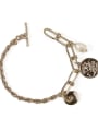 thumb Brass Freshwater Pearl Geometric Vintage Link Bracelet 4