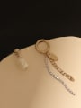 thumb Brass Freshwater Pearl  Vintage  Fashion zircon chain asymmetric earrings Drop Earring 1