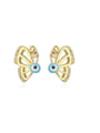 thumb Brass Rhinestone Enamel Butterfly Vintage Stud Earring 2
